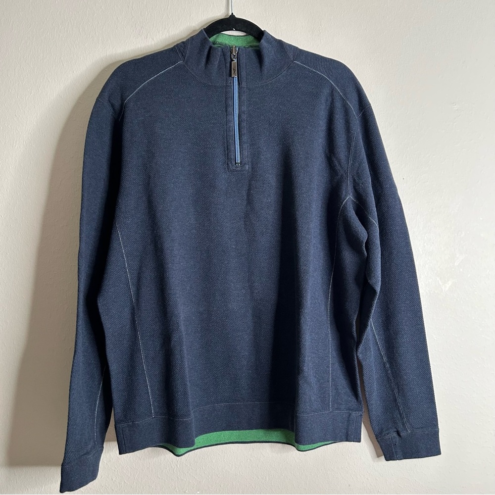 Tommy Bahama Reversible Dark Blue Navy‎ and Green Half zip Pullover Sweater L